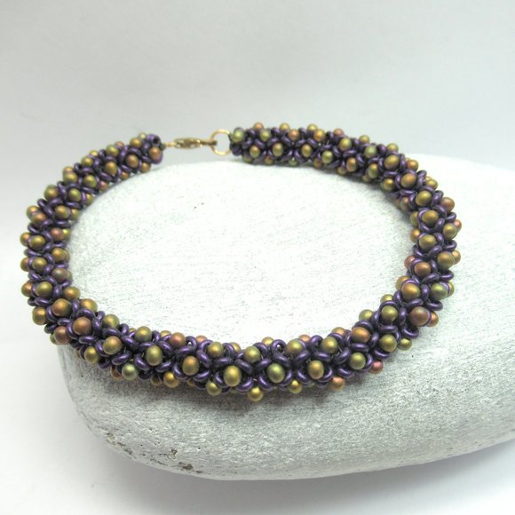 Handwoven purple and khaki drop bracelet - Picture 1 of 16